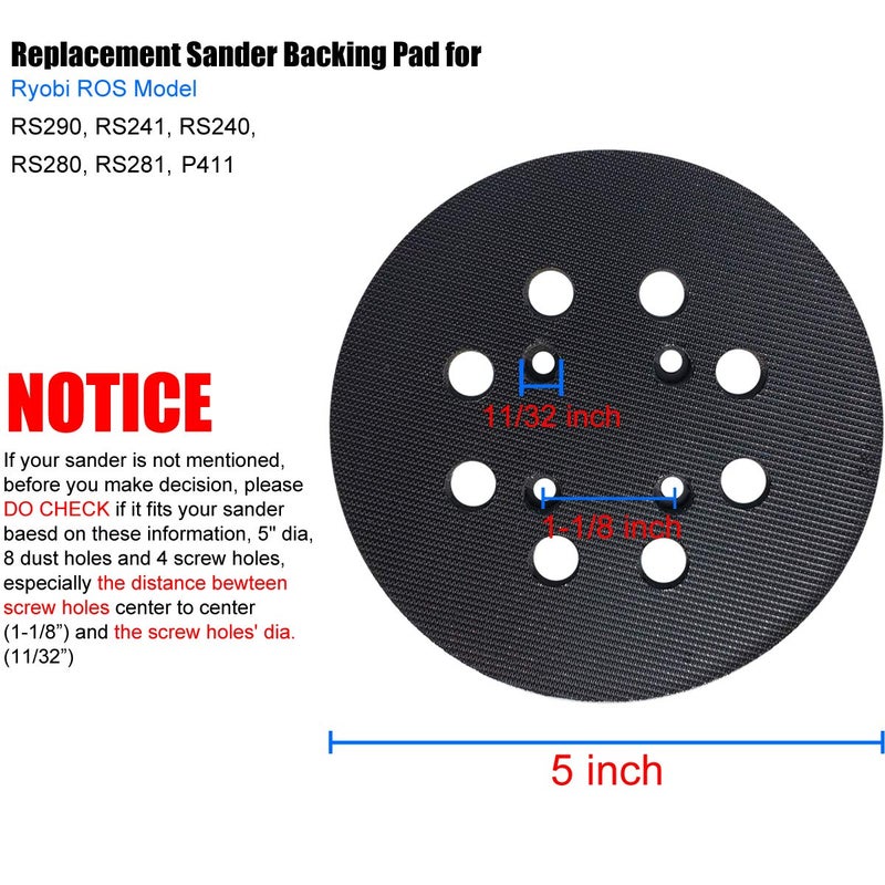 Tockrop 5" Replacement Sander Pad for Ryobi Sander, Aluminum Oxide Grit, Compatible with Ryobi RS290, RS241, RS240, RS280/RS280VS, RS281VS, P411 Random Orbit Sander - 1 Pack - Image 2